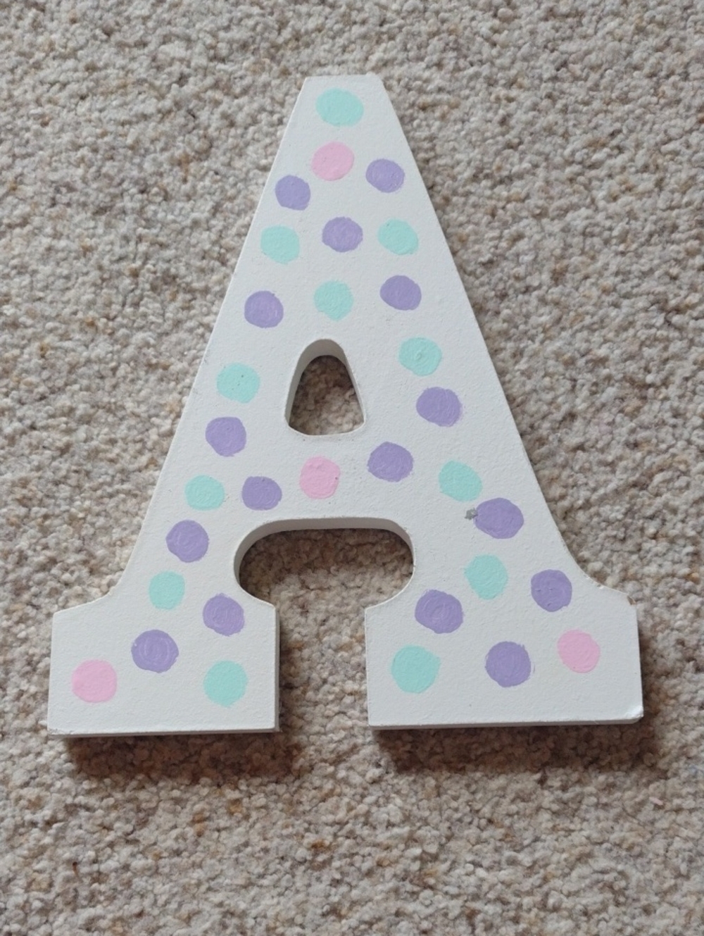 Wooden Letter A with Pastel Polka Dots